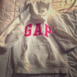 GAP kids XXL off white hoodie with pink lettering.